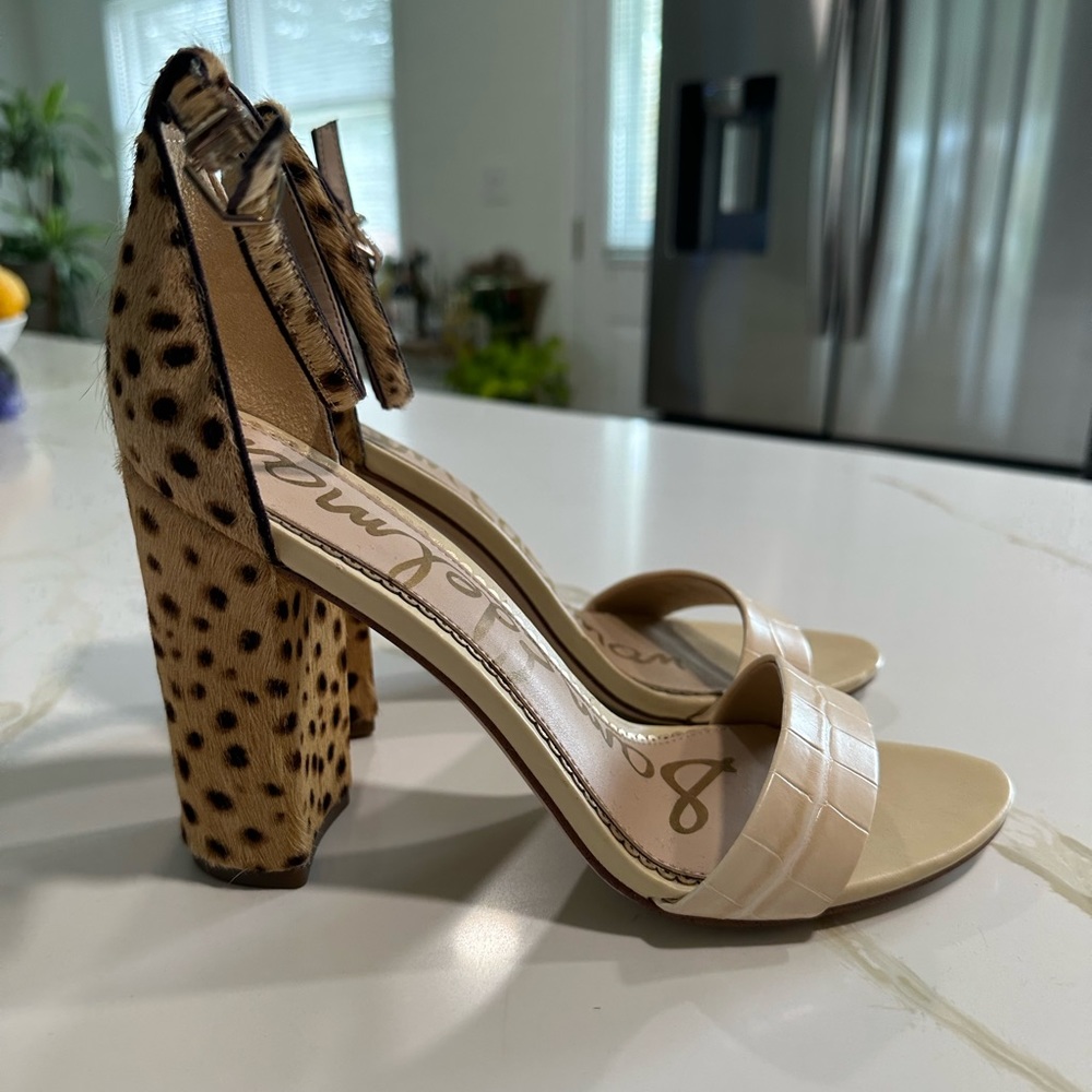 Sam Edelman Women’s Yaro Animal Print Ankle Strap Block Heel